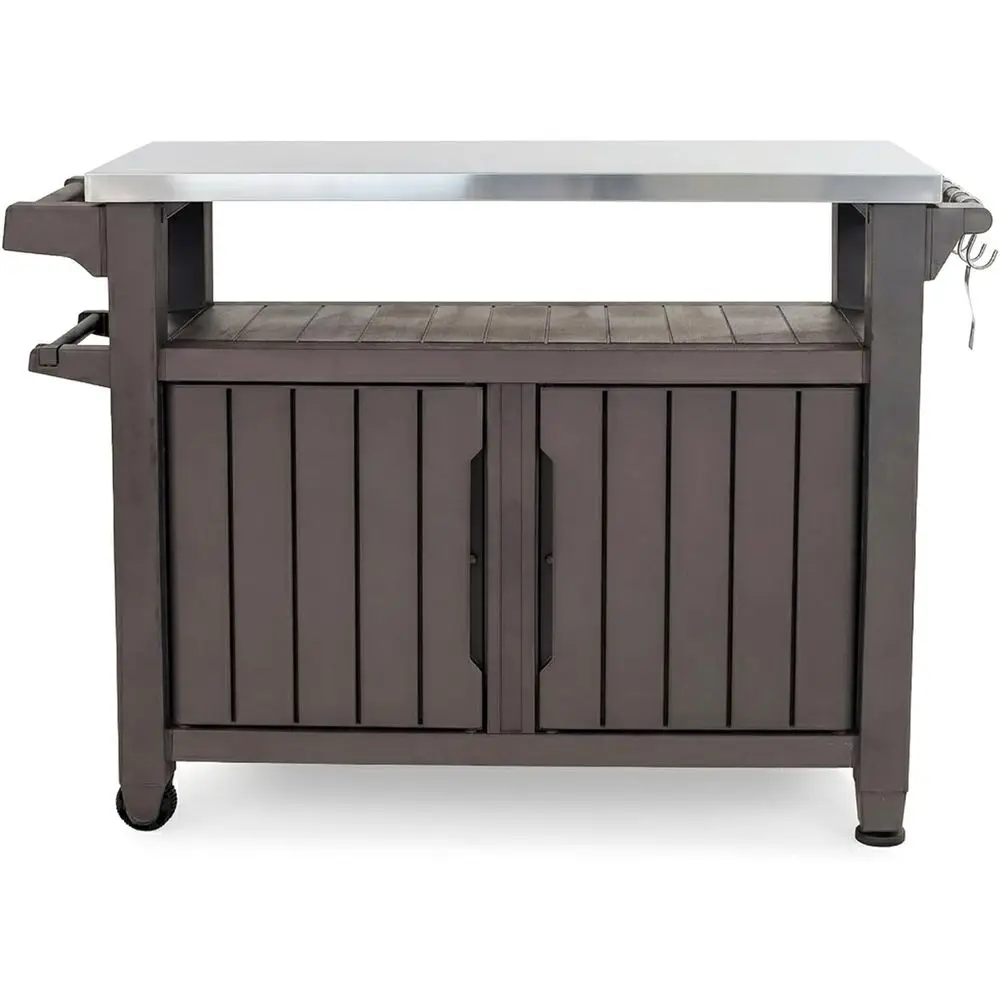 Outdoor Rolling Table Cart | Food Prep, Storage, Portable Kitchen Island Tabletop with Wheels for Bar & Grill, Drinks, Snacks, a