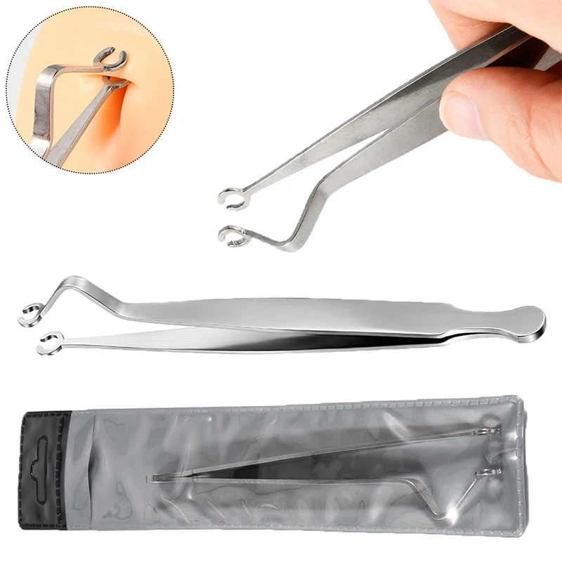 1pcs Ear Piercing Forceps,stainless Steel Tweezers With Curved Opening Needle Piercing Professional Puncture Tool