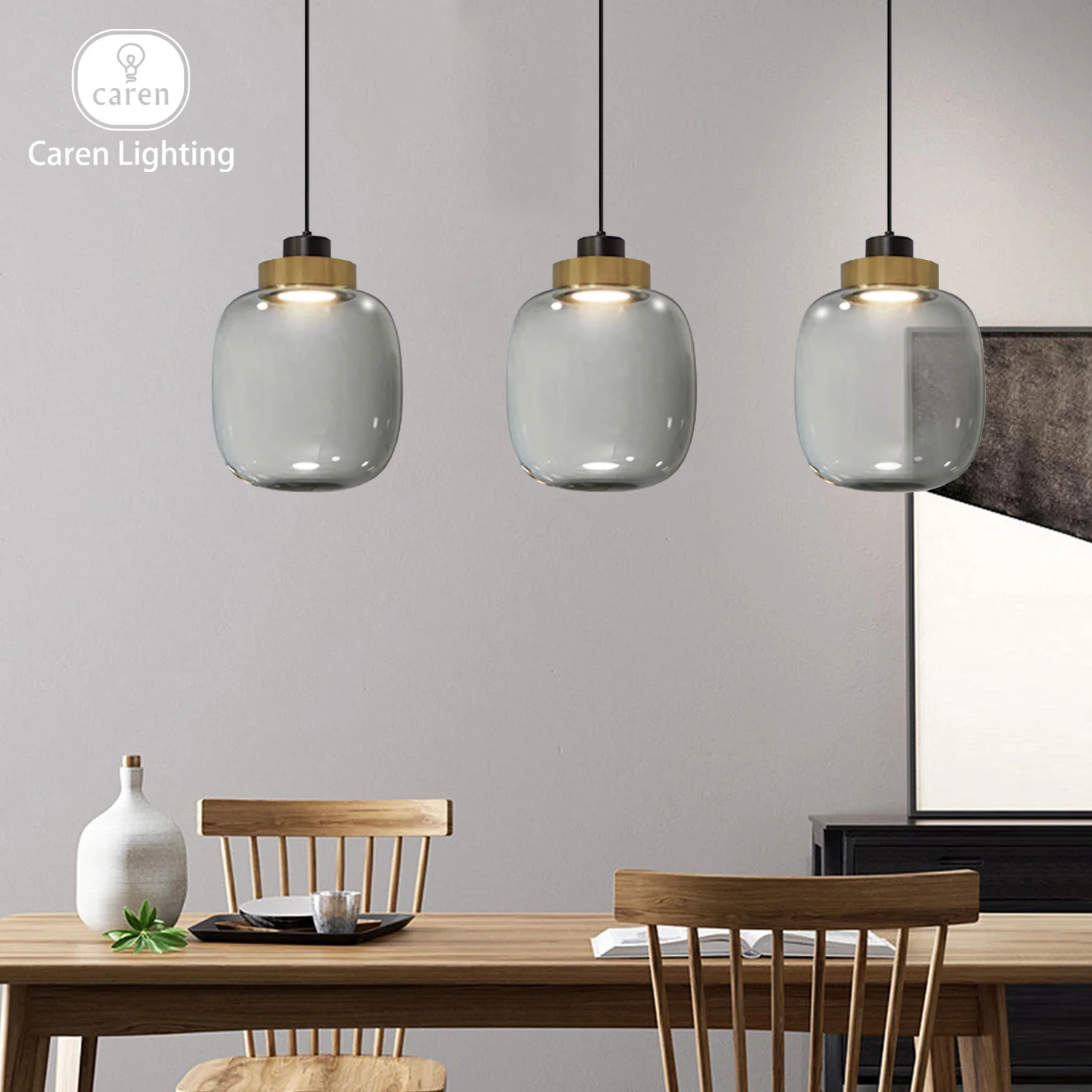 Caren Lighting Smoked Contemporary Sleek Glass LED Pendant Light Simplicity Elegance 7W LED Hand-Blown Smoked Glass Shade