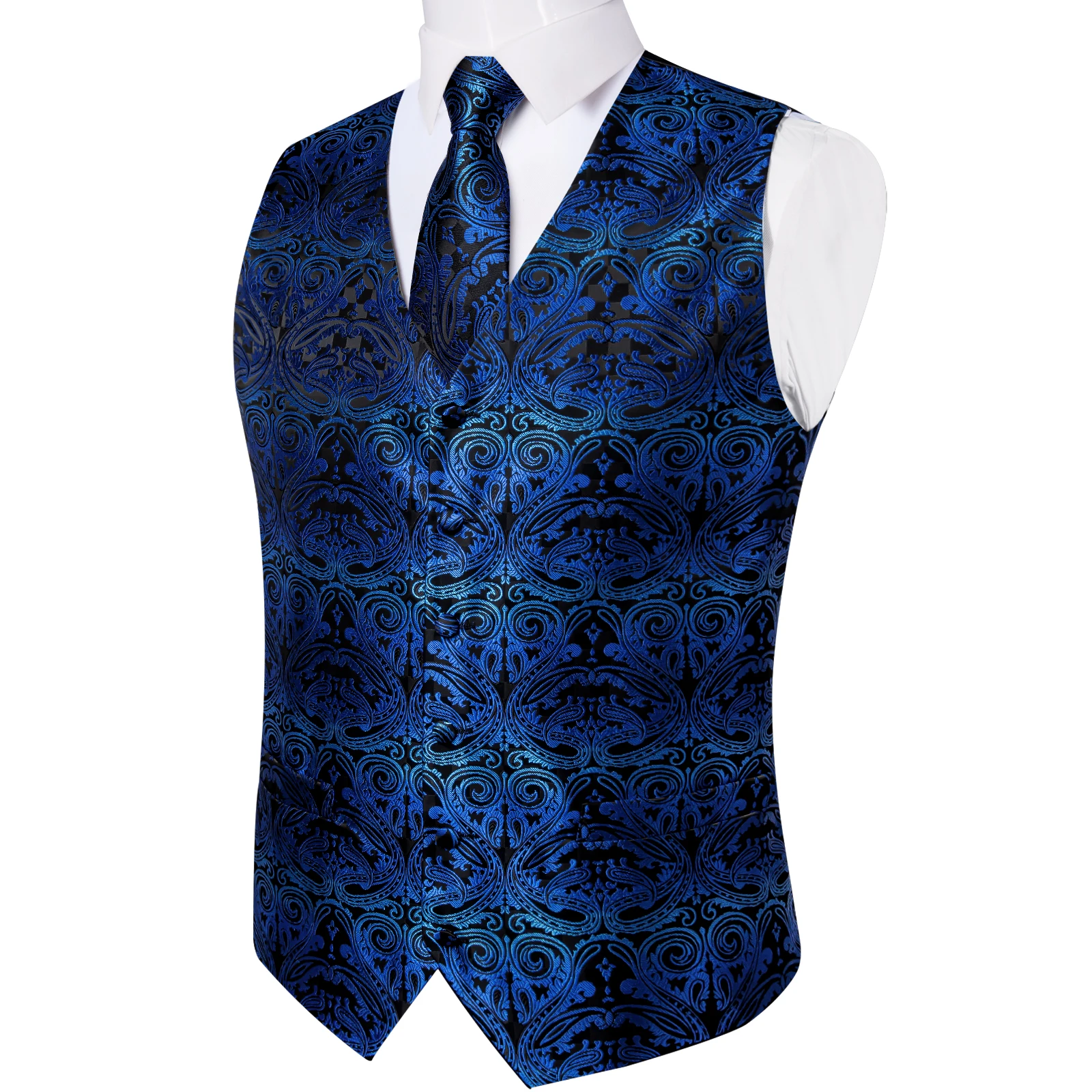 Luxus kleid weiß Paisley Hochzeits weste für Mann Anzug Mode Männer Business Smoking Weste Westen Anzug Krawatte Set Chaleco Hombre – Detail 21