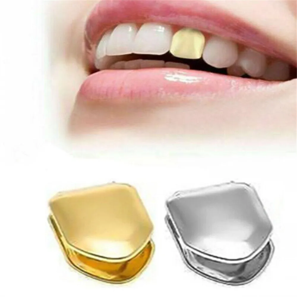 Hip Hop Teeth Grill Men Women Gold Silver Color Single Tooth Grill Cap Dental Grill Punk Rapper Teeth Cap Cosplay