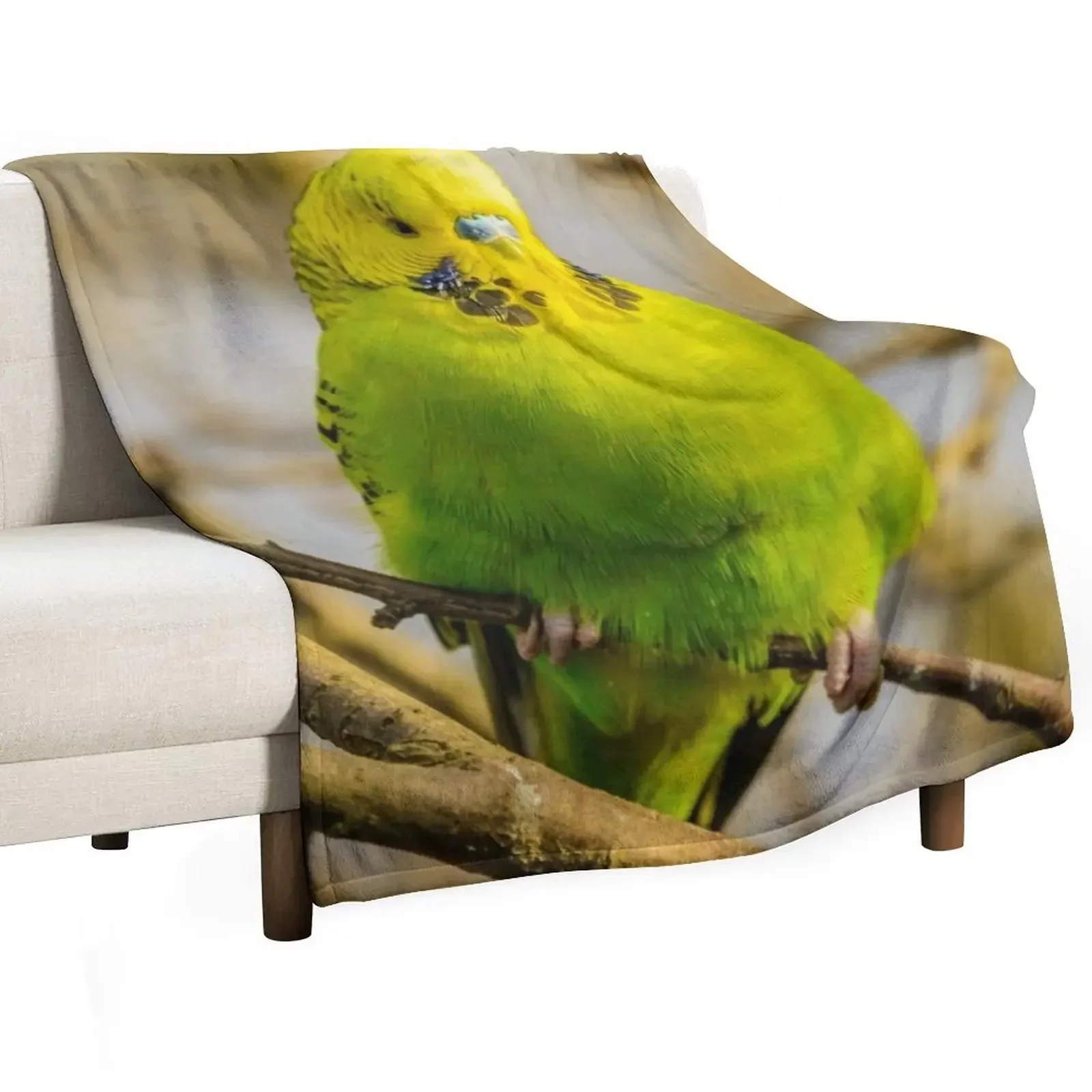 Green Budgie Parakeet Throw Blanket Thins Warm Plaid Thermals For Travel Decorative Sofa Extra Large Throw Blankets