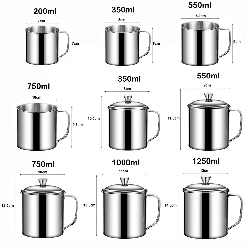 New 350-1250ml Mug Handle Design With Lid Water Cup 304 Stainless Steel Drinkware Home