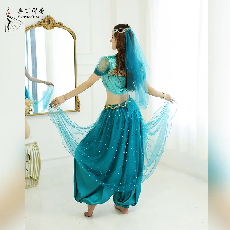 الرقص الشرقي الياسمين الأميرة زي علاء الدين هالوين لعب الأدوار مجموعة للنساء/الفتيات الهندي بوليوود الحجاب أعلى فستان أطفال مع سروال داخلي