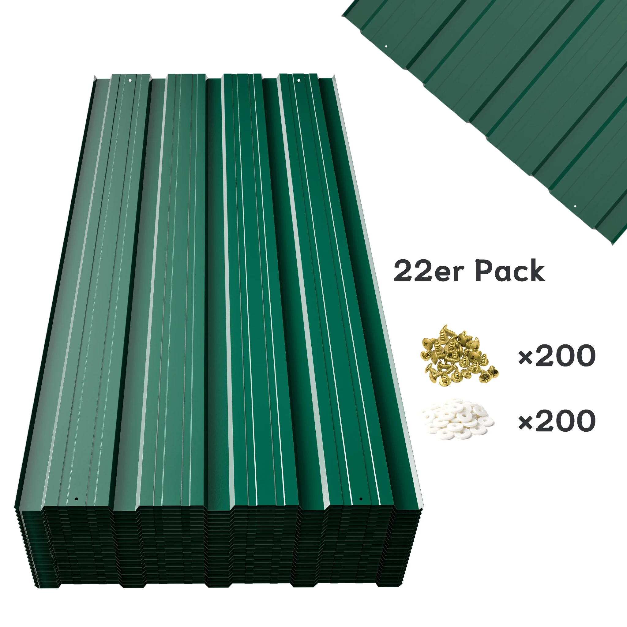 Image of 22er-Pack Metalldachplatten, 0,25 mm Trapezförmige Verzinkte Dachbleche, Wasserdichte UV-Beständige Stahldachplatten für Gartenhaus, Pavillon, Hühnerstall, Zaun