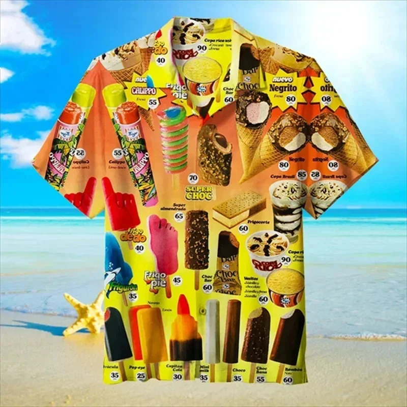 

Ice Cream Hawaiian Shirt Men Harajuku 3D Printed Popsicle Shirts Women Tops Summer Short Sleeve Beach Vacation Lapel Blouse