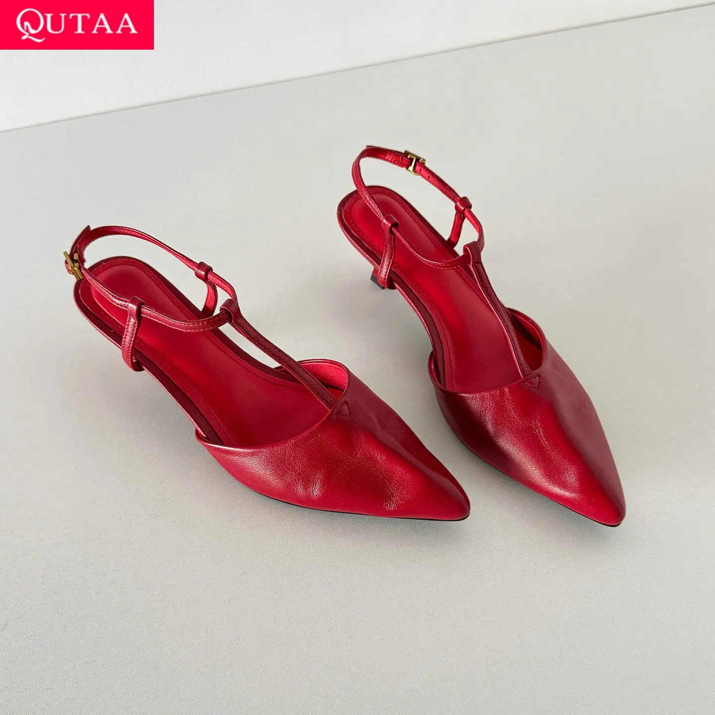 

QUTAA 2026 Fashion Women Summer Sandals Pumps Shoes High Heels Ankle strap Pointed Toe News Shoes Slingback Dress Party 34-40