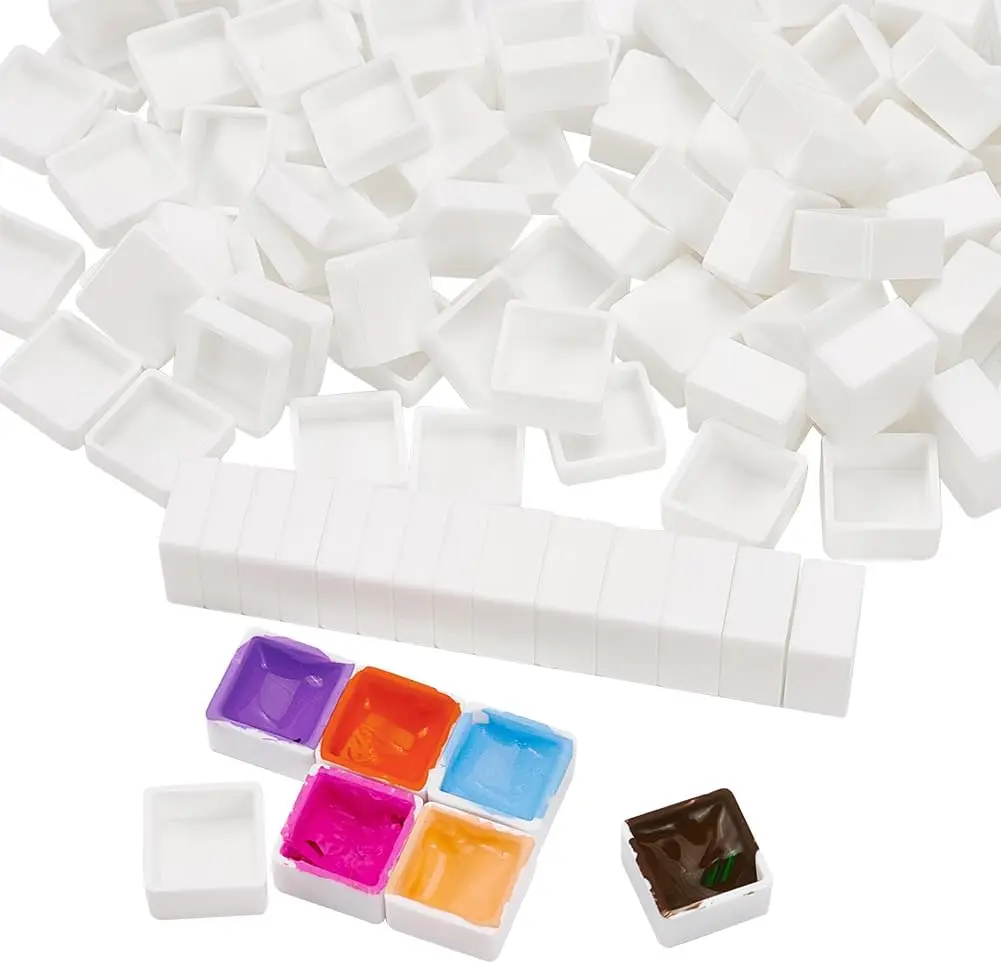 

Empty Watercolour Pans, 50/100/200 Pieces 0.5ml Plastic Empty Watercolour Pans Palette for Watercolour Oils, Acrylic Painting