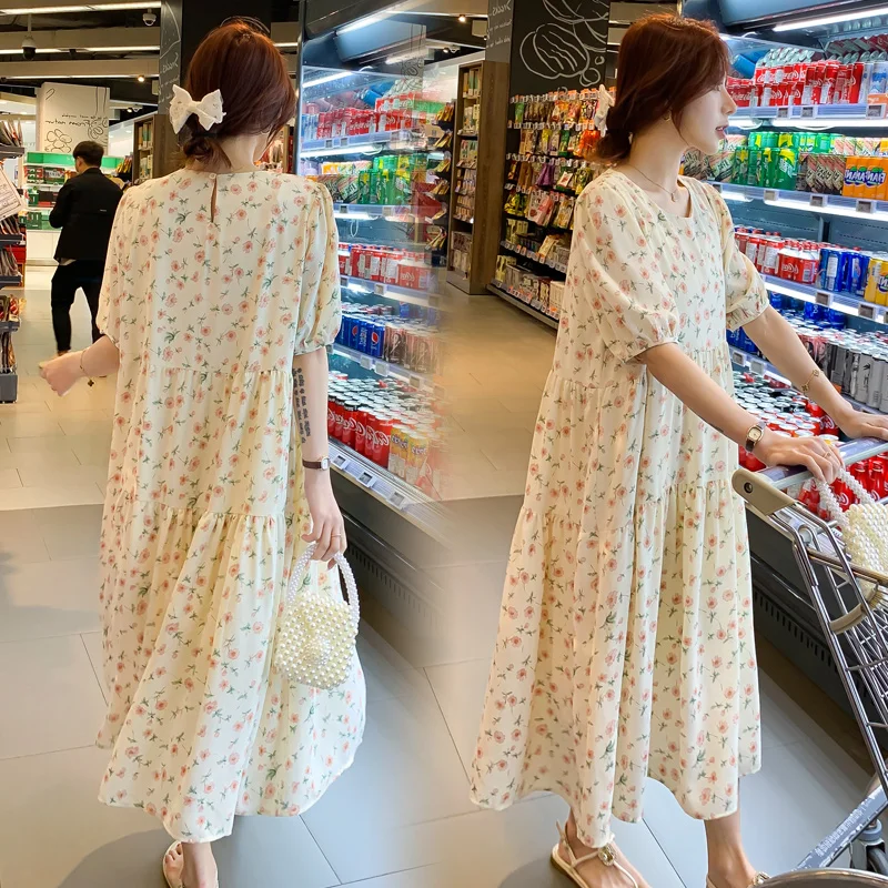

plus Size Materni Dr Floral Print Chiffon Long Summer Loose Fitting Korean Sle A-Line Skirt for plus Size Women