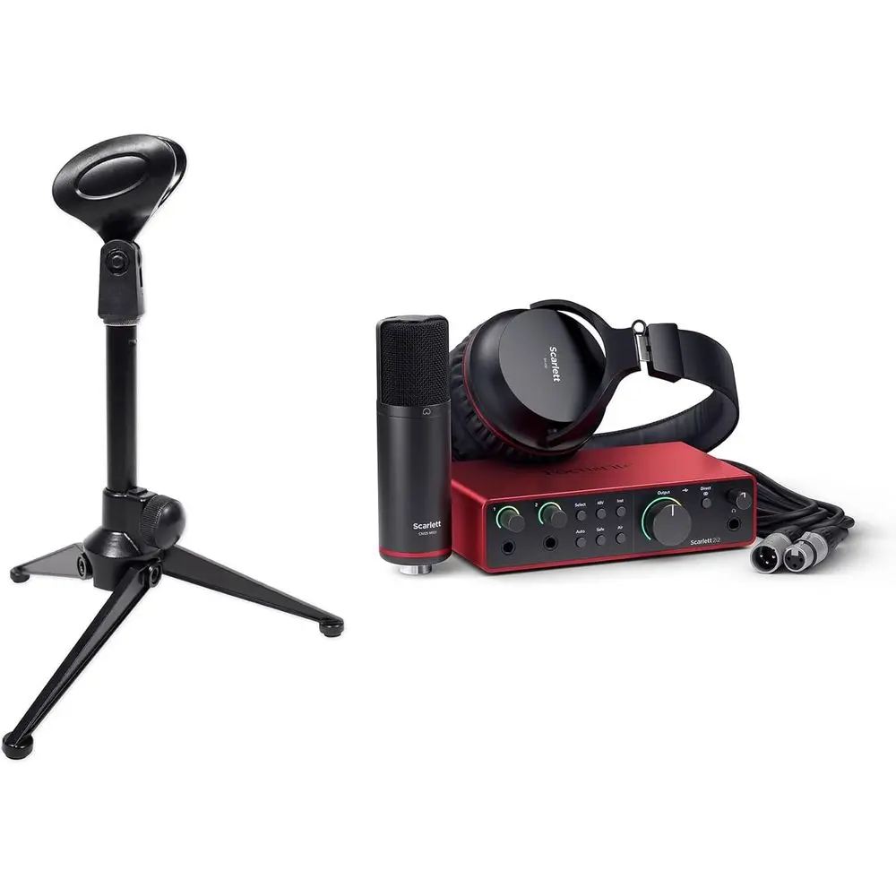 

Студийный штатив для микрофона с регулируемой высотой, зажимом для микрофона и комплектом интерфейса Focusrite Scarlett 2i2 4-го поколения