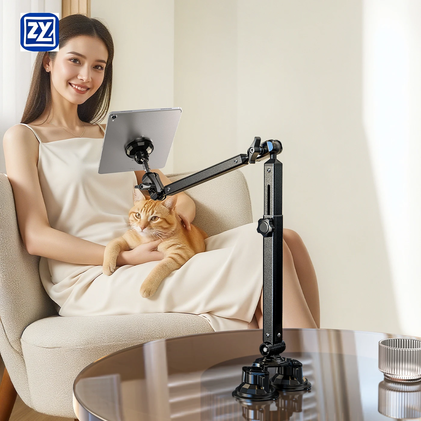 Support de tablette magnétique robuste, bras pivotant, support de téléphone portable magnétique avec double fixation par ventouse