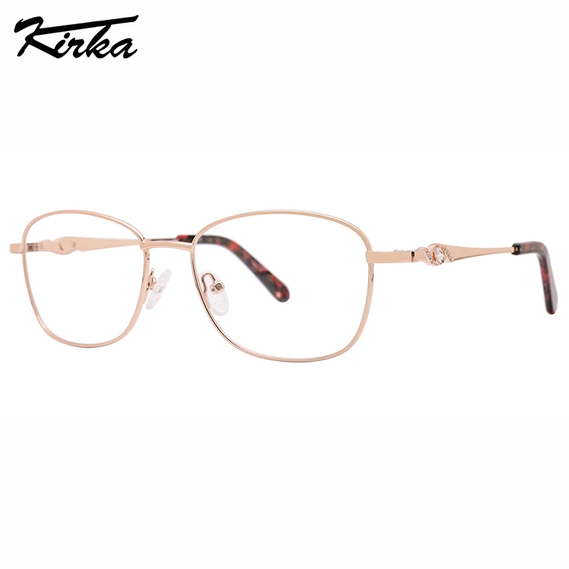 Kirka Eyeglasses Oval Shine Metal Frames Rhinestone Eye Temples Women Glasses Ultralight Optical Glasses MW1060