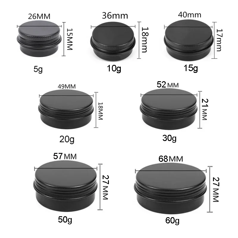 50Pcs Black Empty Candle Jars with Lid Wholesale 5/10/15/20/30/50/60g Aluminum Tin Can Metal Box Lip Balm Skincare Container