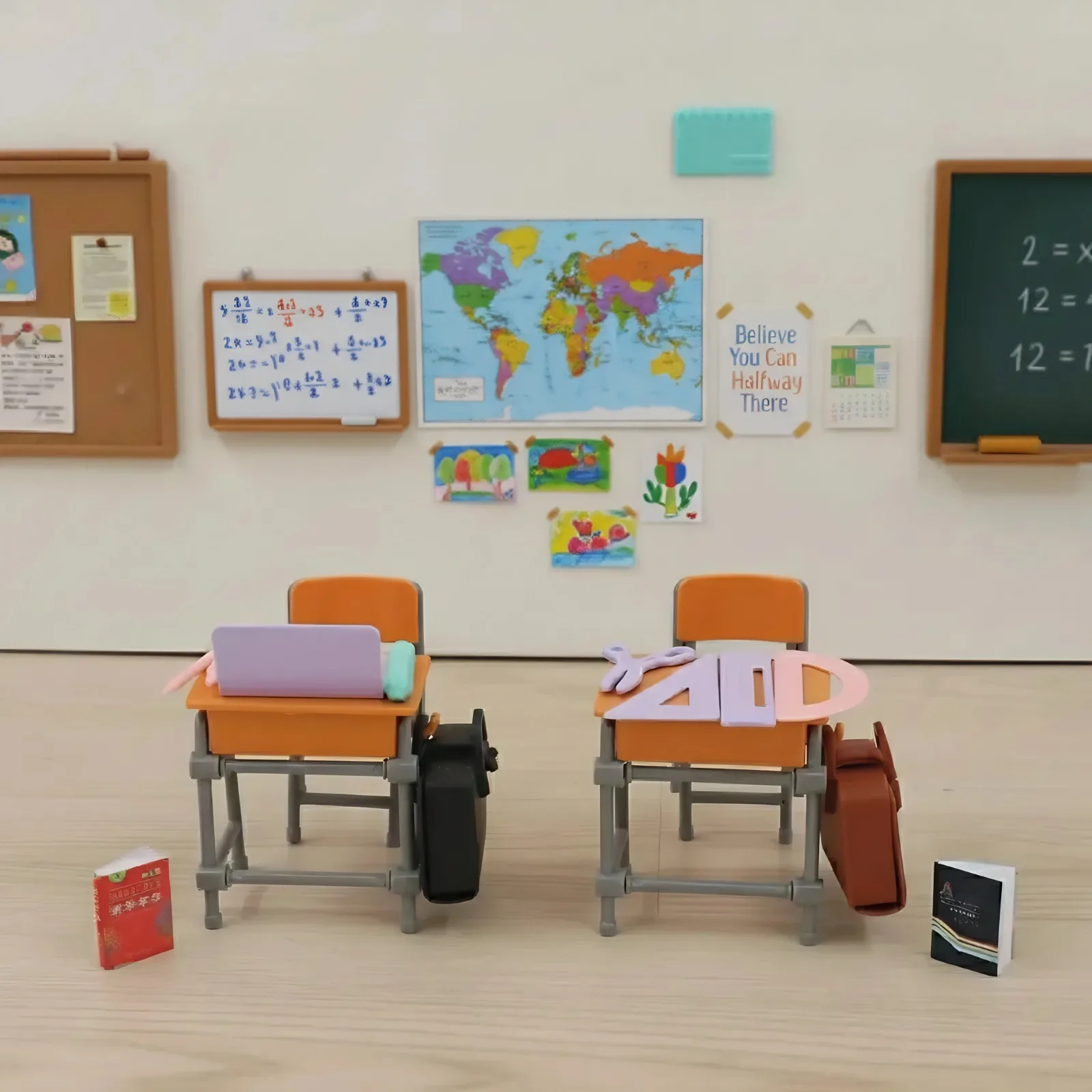 New Dollhouse Accessories Campus Classroom Style Simulation Mini Desk Chair Backpack Book Ruler Set Children's Gift