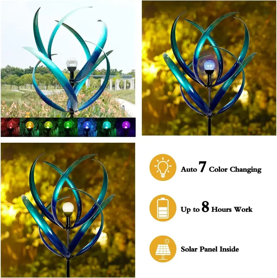 82 inch Wind Spinners Outdoor - Extra Large Outdoor Metal Wind Sculptures Spinners with Solar Light, Windmills for The Yard Gard