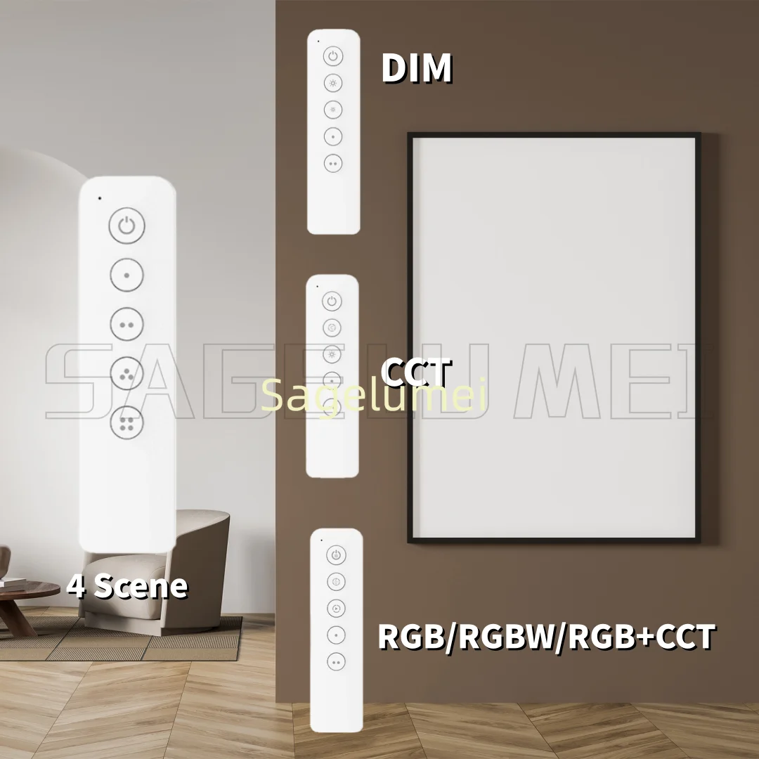 RVF 4 Scene Новый RV1 1-зонный контроллер затемнения RV2 2 зоны CCT RV3 RGB/RGBW/RGB + CCT Светодиодный переключатель Диммер 5-кнопочный радиочастотный пульт дистанционного управления