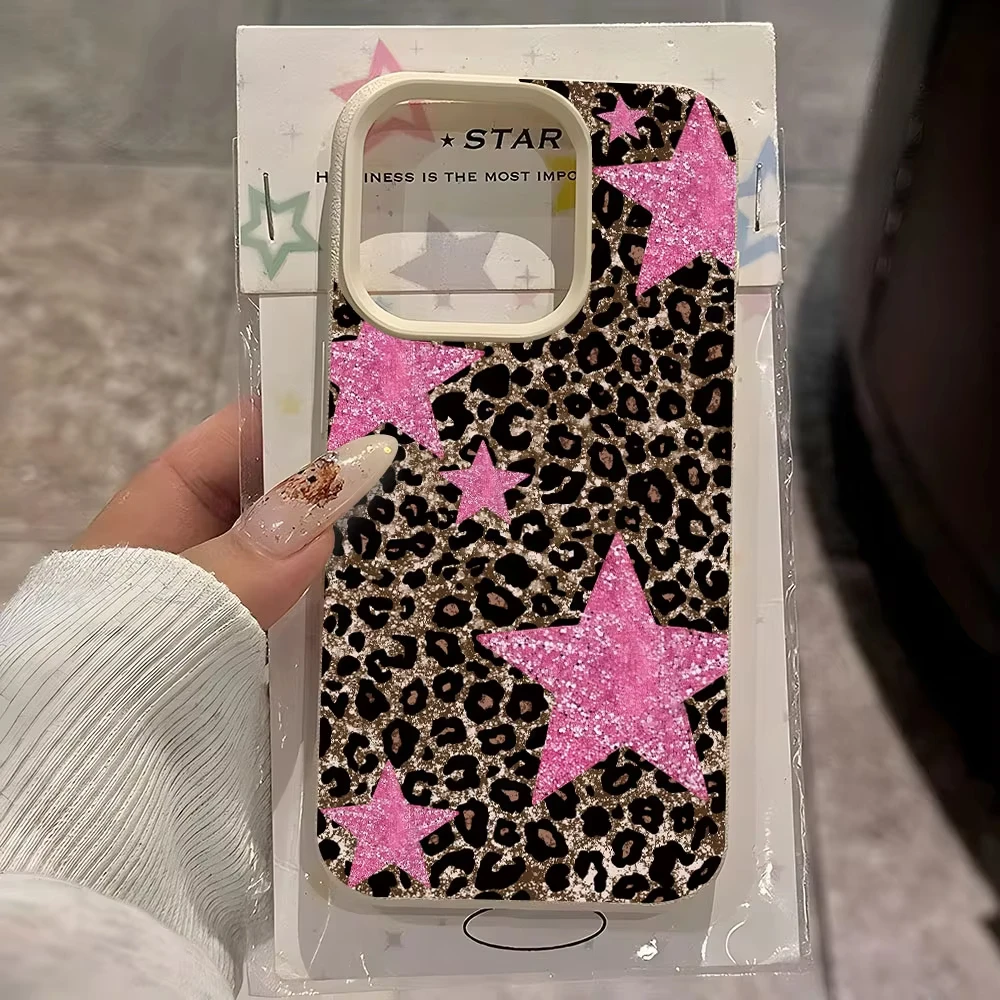 Retro Leopard Print Pink Star Soft Phone Case For Samsung A17 S26 S25 S24 S23Ultra A34 A36 A26 A16 A06 A07 A15 A55 A35 A54 A56