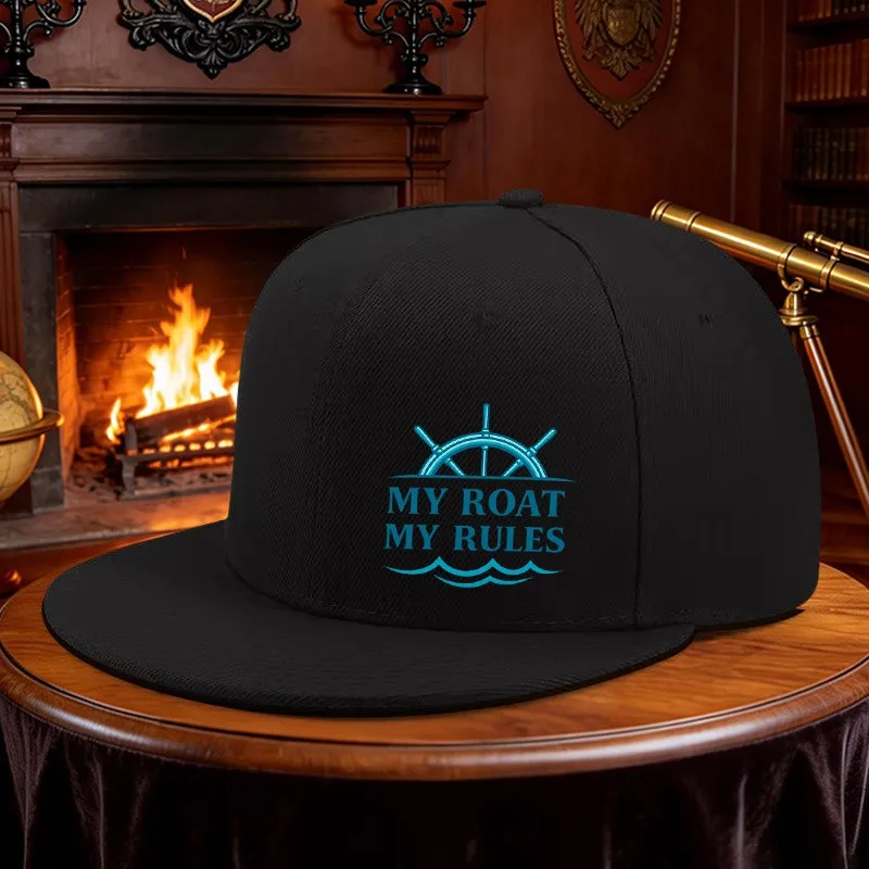 My Boat My Rules Graphic Baseball Cap Unisex Adjustable Flat Brim Hat for Sailing Enthusiasts Outdoor Adventures