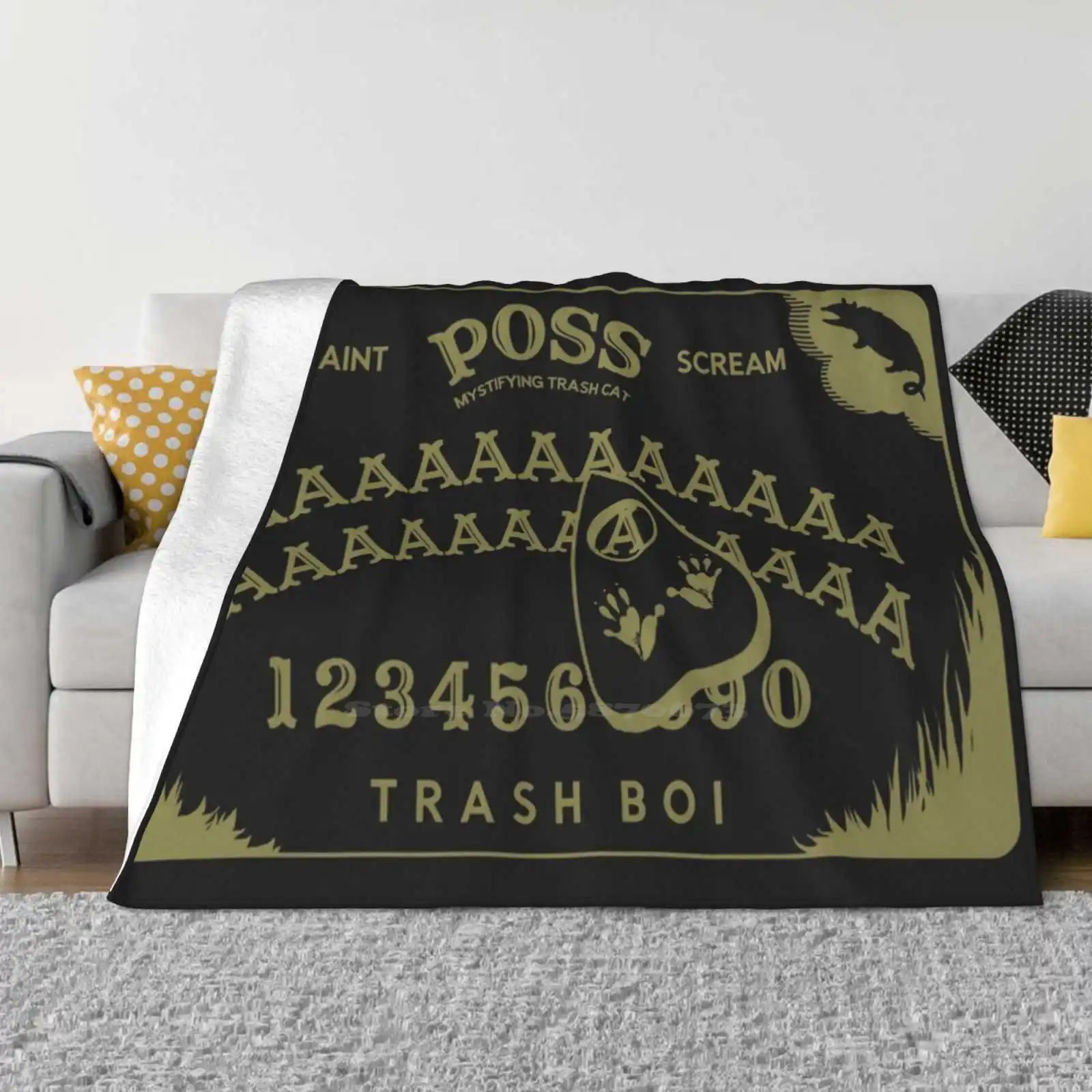 Possum ( Gold On Black )-Funny Opossum Oujia Design Fashion Soft Warm Throw Blanket Possums Possumcore Scream At Own Ass Trash