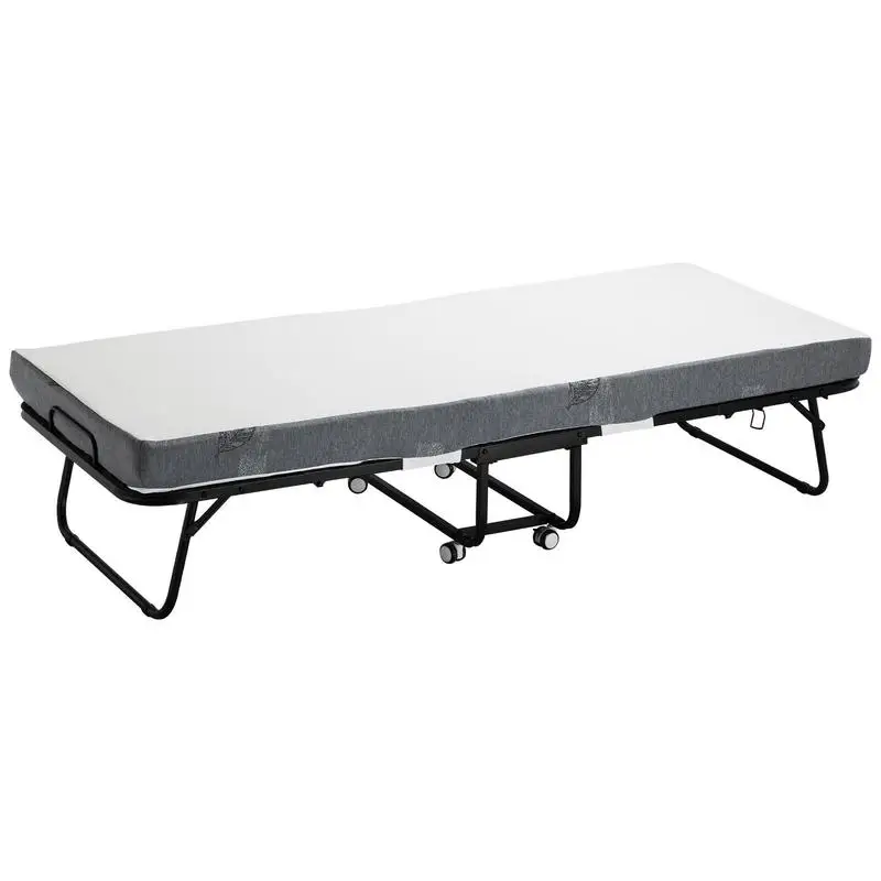 Lit pliant avec matelas de 10 cm, lit simple pliable avec matelas en mousse à mémoire de forme (190 x 81 cm), capacité de charge de 136,1 kg, lit d'appoint pour adultes, lit en métal pour chambre à coucher et salon