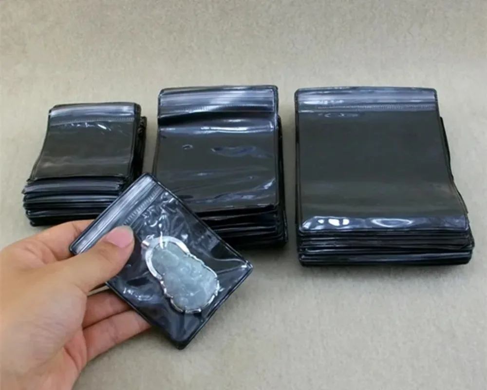 200PCS Plastic Black Back Clear Front Soft PVC Jewelry Bags - Anti-Tarnish Ziplock Pouches for Rings,Beads Gift Storage Pouches
