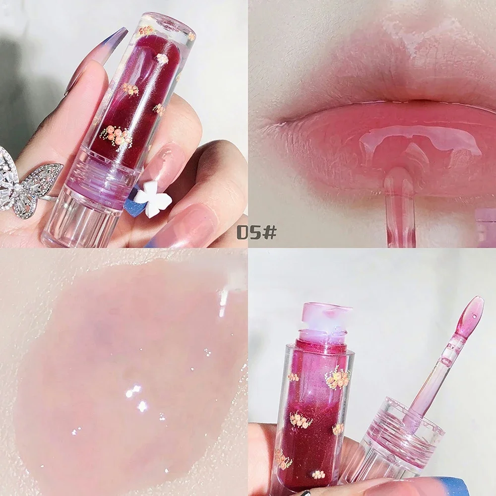 Flowers Crystal Lip Oil Water Light Shiny Lip Gloss Toot Lips Moisturizing Fine Flashing Clear Jelly Lip Glaze Liquid Lipstick