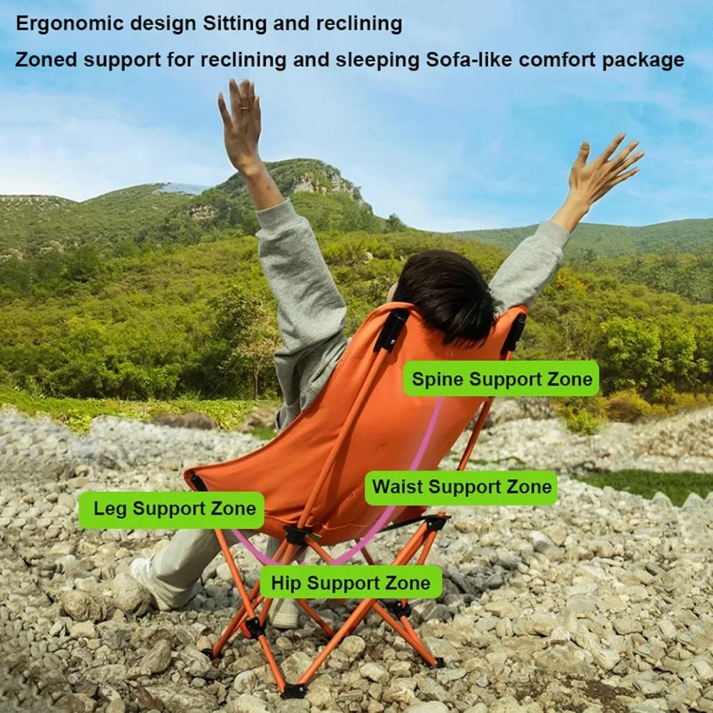 كرسي تخييم قابل للطي عالي الظهر للبالغين - محمول، ترفيه على الشاطئ، متعدد السرعات قابل للتعديل، سعة 330 رطل