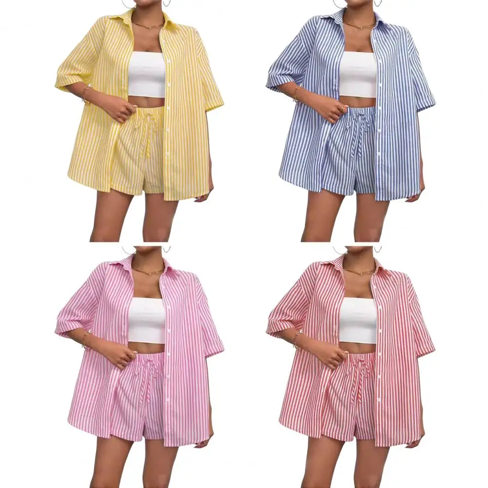 

Однотонный повседневный свободный комплект из шорт и топа для женщин 2026: Элегантный летний женский костюм-двойка, полный комплект одежды для женщин
