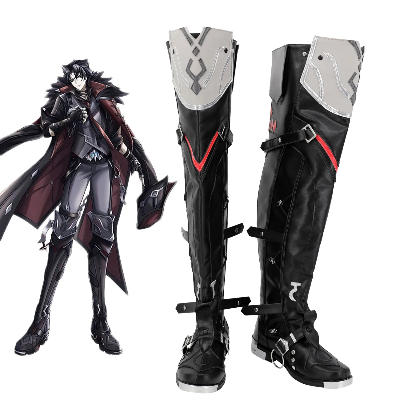 Chaussures de Cosplay Genshin Impact Fontaine Wriothesley, bottes noires sur mesure, toutes tailles