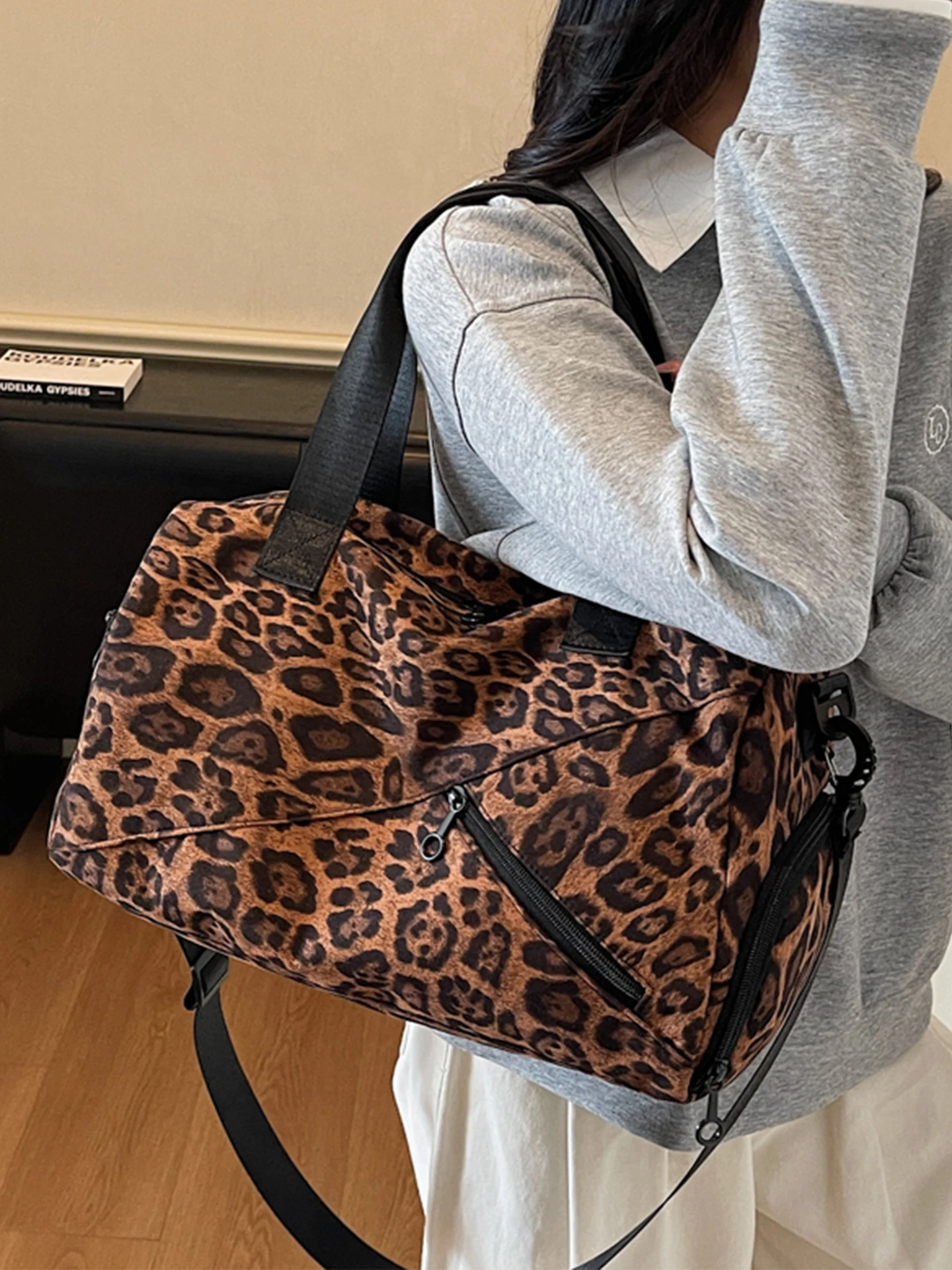 

Леопардовые женские сумки большой вместимости, тренд осени 202, новые прямоугольные сумки-тоут высокого класса из искусственной замши, винтажная сумка на одно плечо