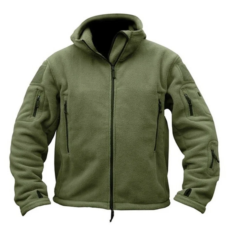 Men Solid Color Hooded Fleece Jacket,Thermal Warm Inner Liner Coat Windproof Outdoor Ski Hiking Windbreaker With Detachable Hood