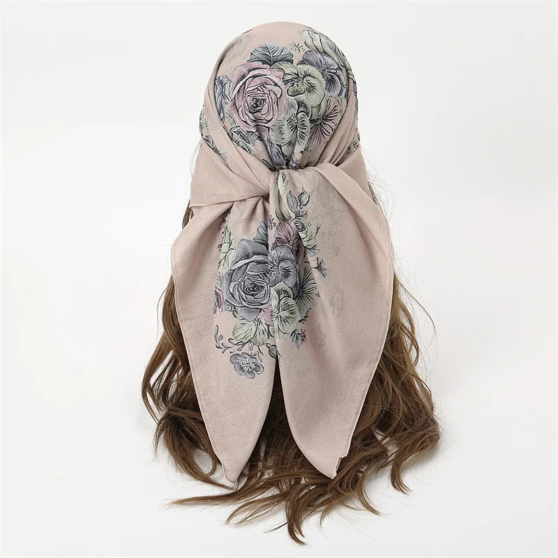 New Muslim Square Hijab Scarf Print Turban Thick Cotton Hair Bonnet Night Cap For Sleeping Elastic Sunscreen Bandana 90x90cm view 3