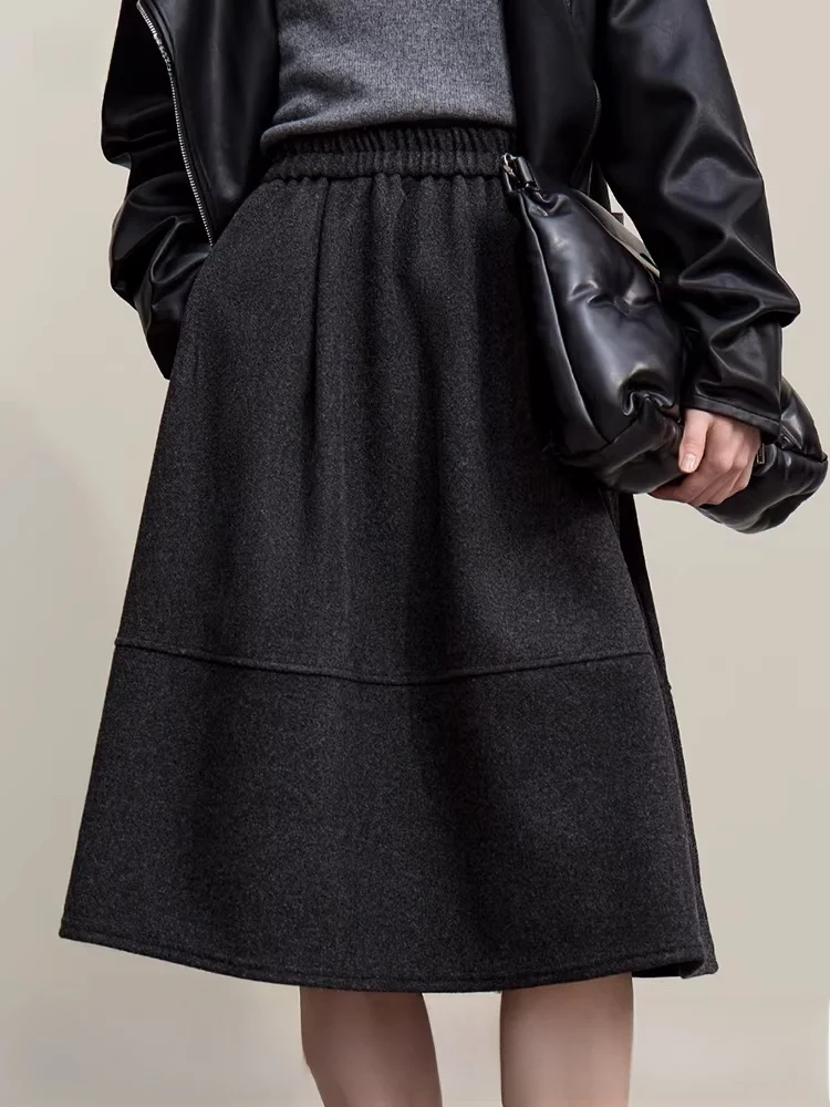 

Женская шерстяная юбка миди А-силуэта с высокой талией, утепленная, для офиса, осенне-зимняя, модная, приталенная