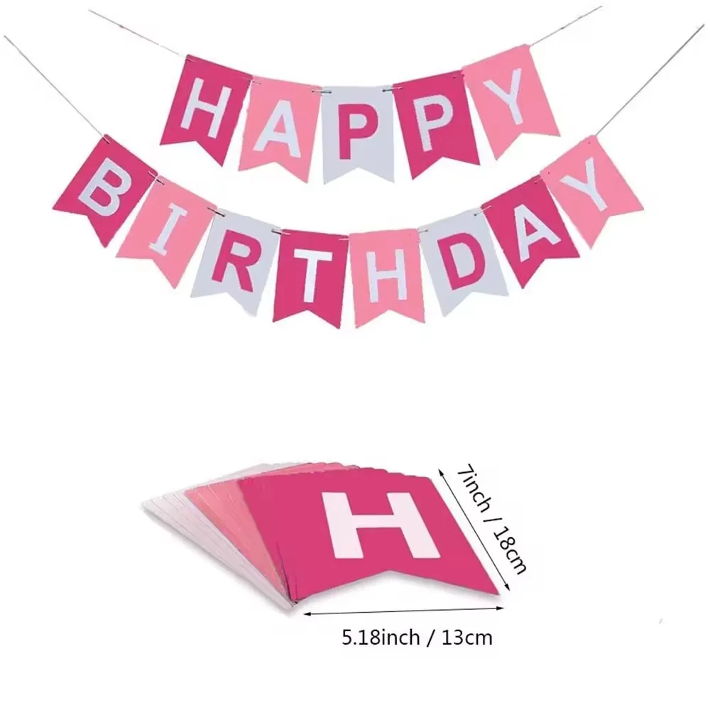 Girl birthday decoration paper flower ball birthday banner pull flag spiral tassel confetti balloon set party