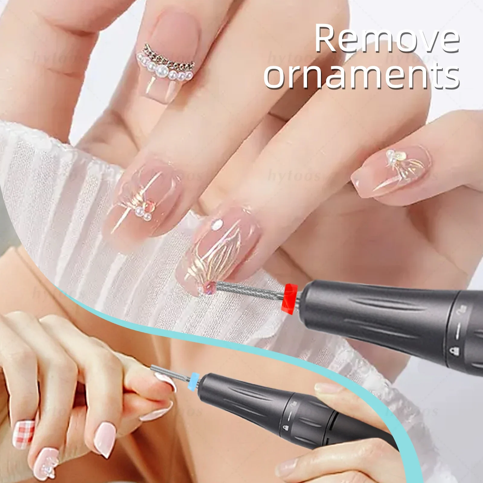 HYTOOS-Forets à ongles en carbure, coupe supérieure, mini baril, mèche à ongles propre, enlever les ornements, gel souple, accessoires de perceuse électrique