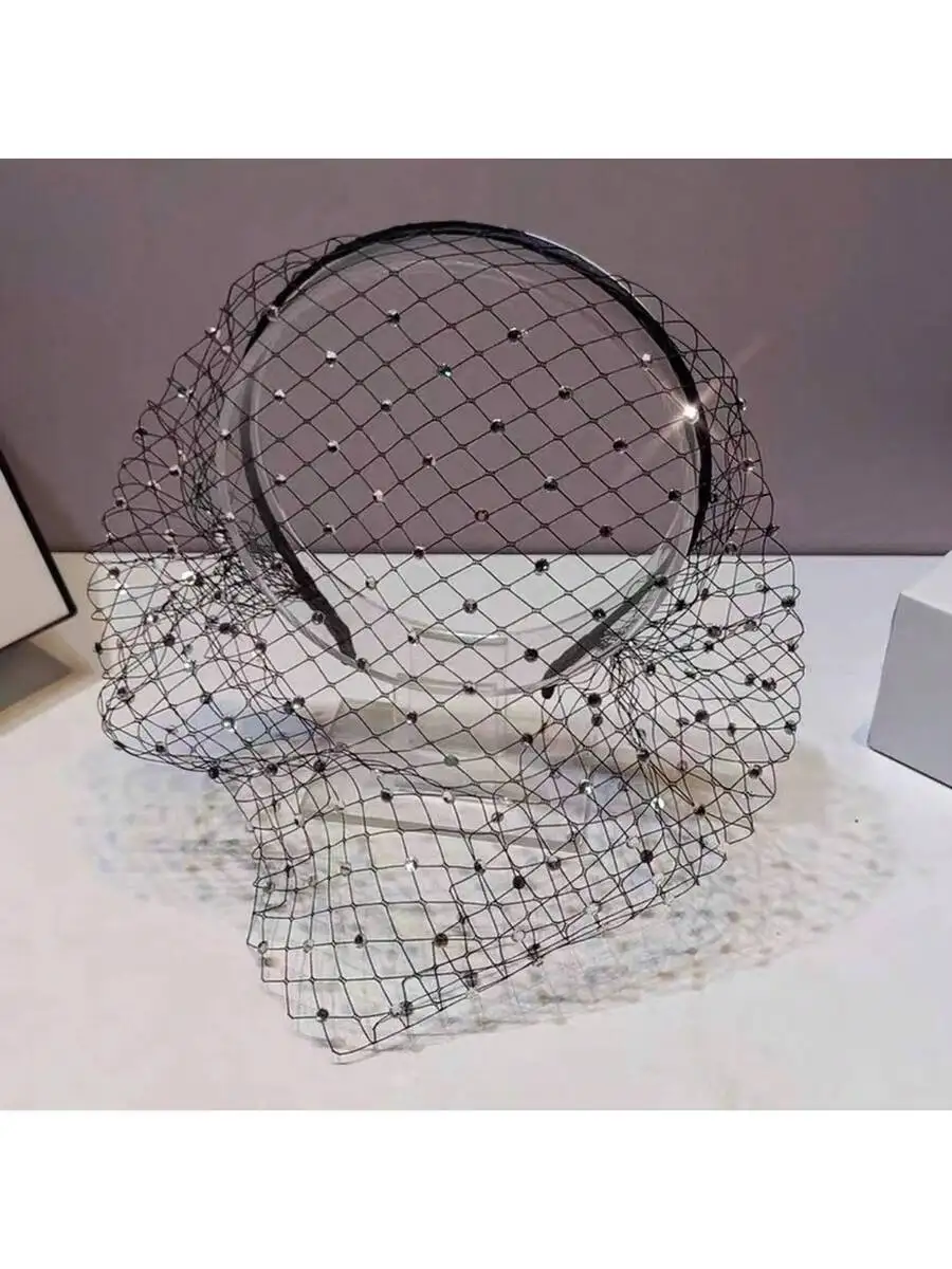 

Elegant Mesh Veil Headband With Rhinestones For Wedding Party Festival Daily Wear