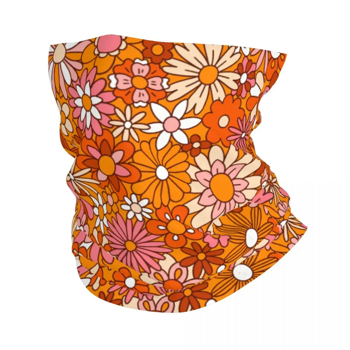 Copri collo bandana con fiori arancioni e rosa Sciarpa per il viso stampata Sciarpa da ciclismo multifunzione Sport all'aria aperta per uomo Lavabile per adulti