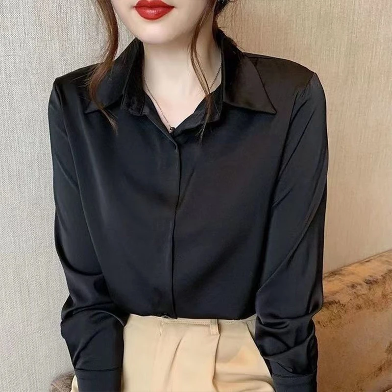 Spring Woman Clothing Long Sleeve Black Shirt Formal Office Lady Simplicity Preppy Style Thin Non Ironing Anti Wrinkle Generous