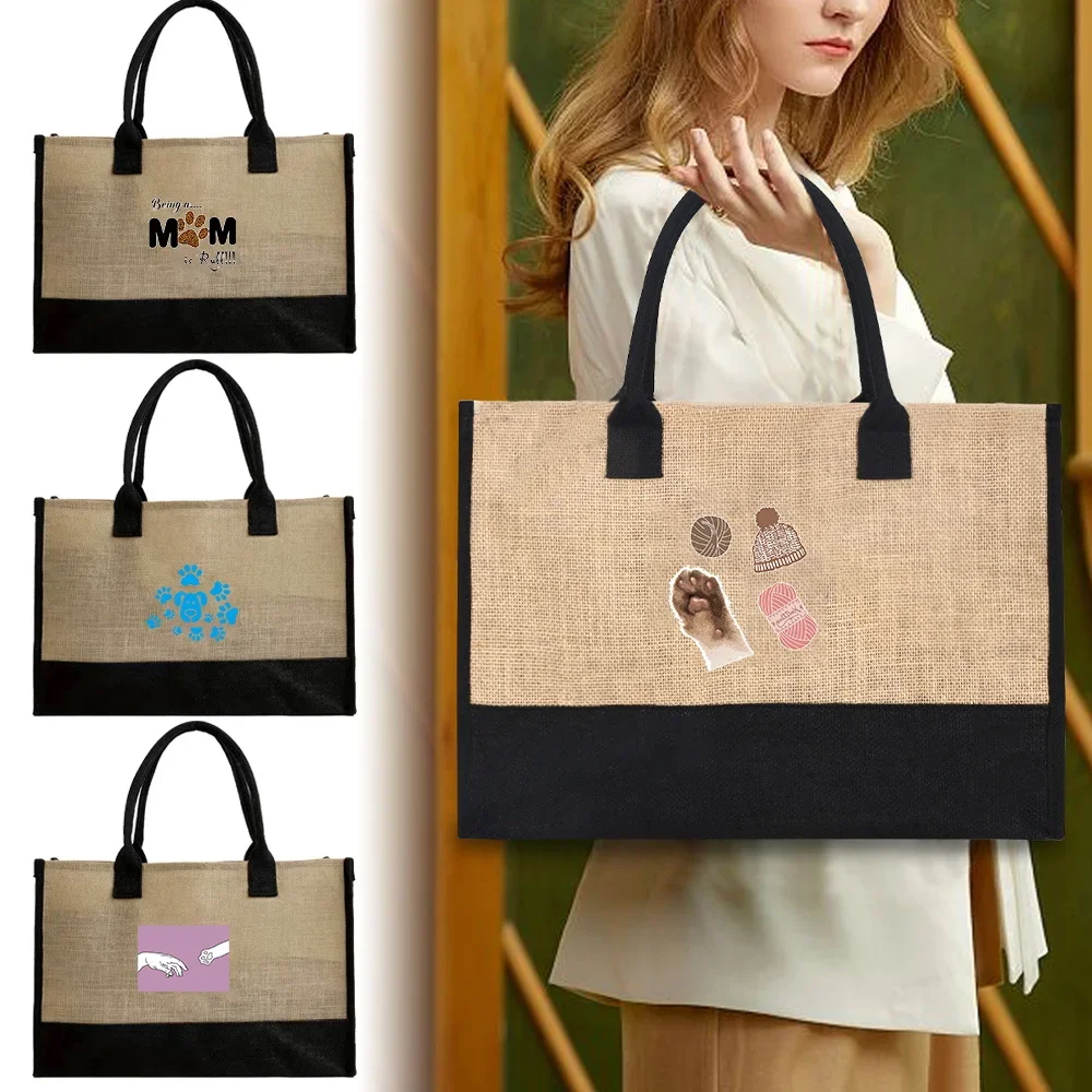 2026 Jute Bags Reusable and Waterproof Shopping Bag Convenient Large-capacity for Travel Grocery Bag Printing Footprints Series