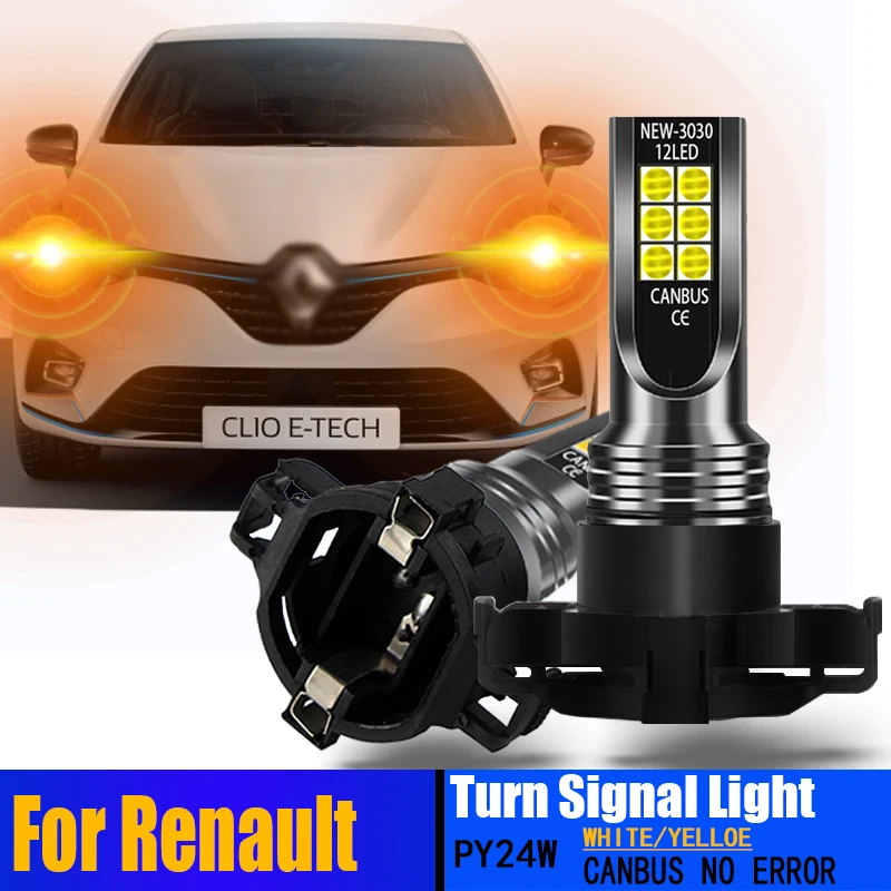 

2pcs Car PY24W Front Indicator Amber LED No Hyper Flash Turn Signal Light Bulb Canbus Error Free For Renault Clio 4 IV 2012-2018