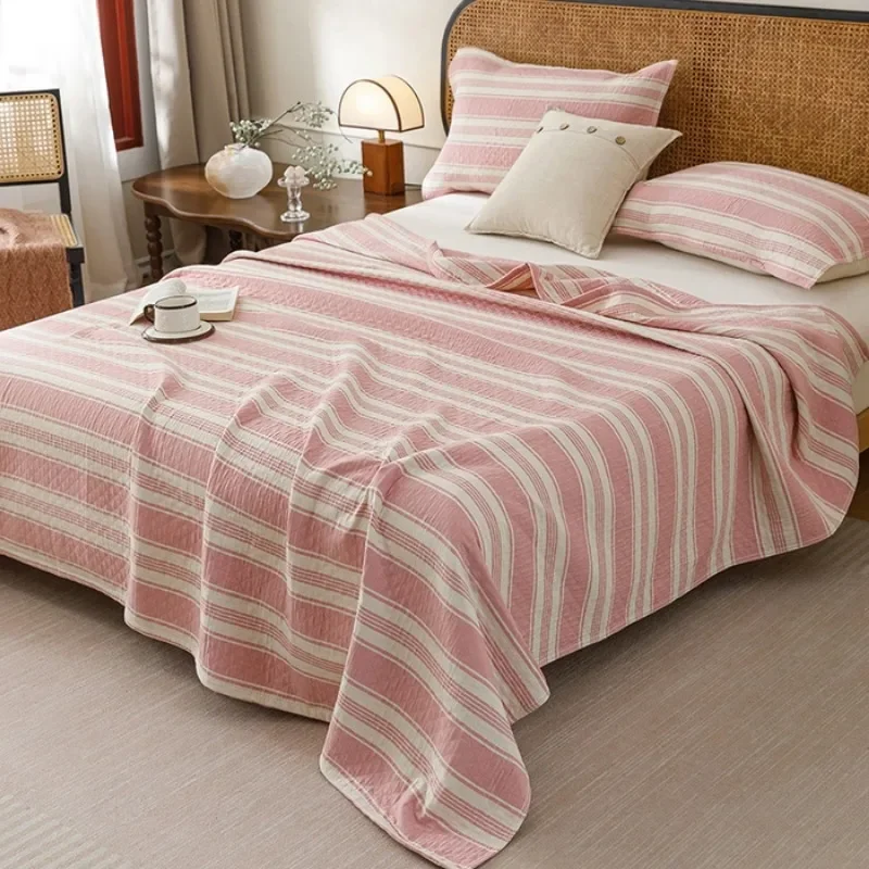 New striped cotton cotton yarn three-layer yarn blanket single piece towel quilt summer cool quilt, no pillowcase