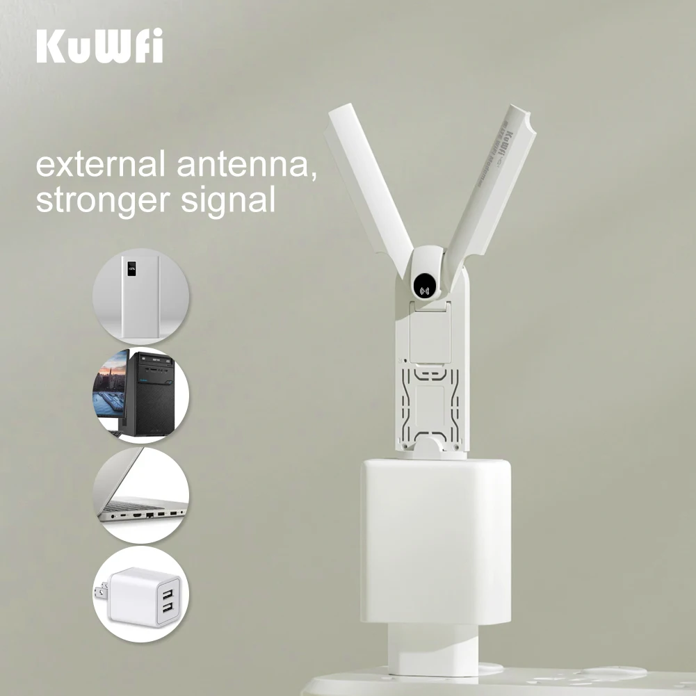 KuWFi 4G LTE USB Dongle 150Mbps Unlocked 4G Wireless Wifi Router Modem Hotspot with External Antenna Wifi Network Card for Car