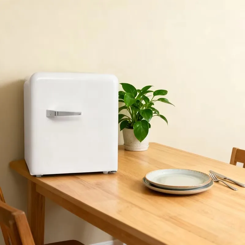 Compact Refrigerator Vintage Style 44L Noiseless Beverage Cooler Bedroom Electric Mini Refrigerator