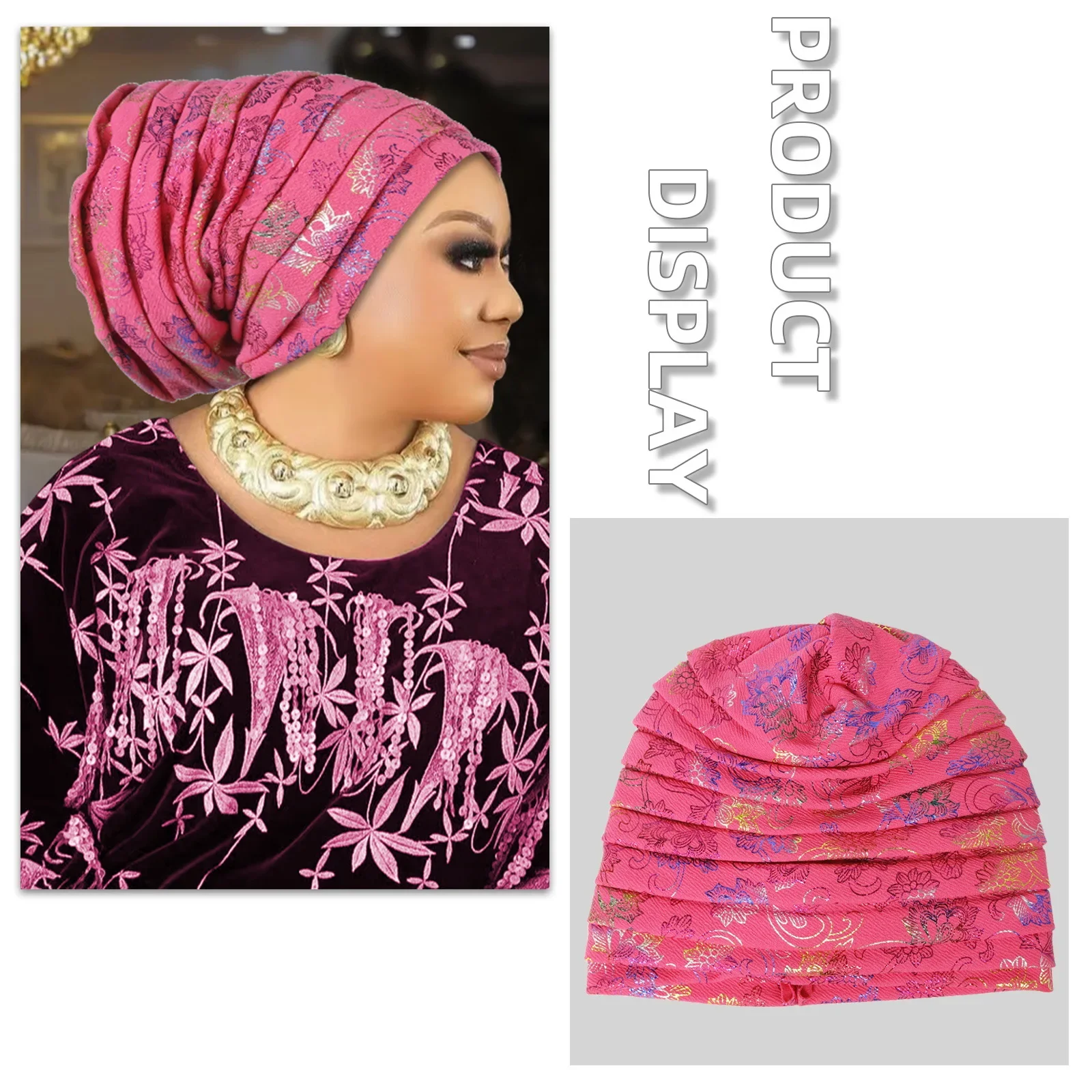 Fashion Glitter Pleated Turban Cap for Women Muslim Hijab Bonnet Head Wraps Headscarf Hat Turbante Mujer African Headpiece 2025