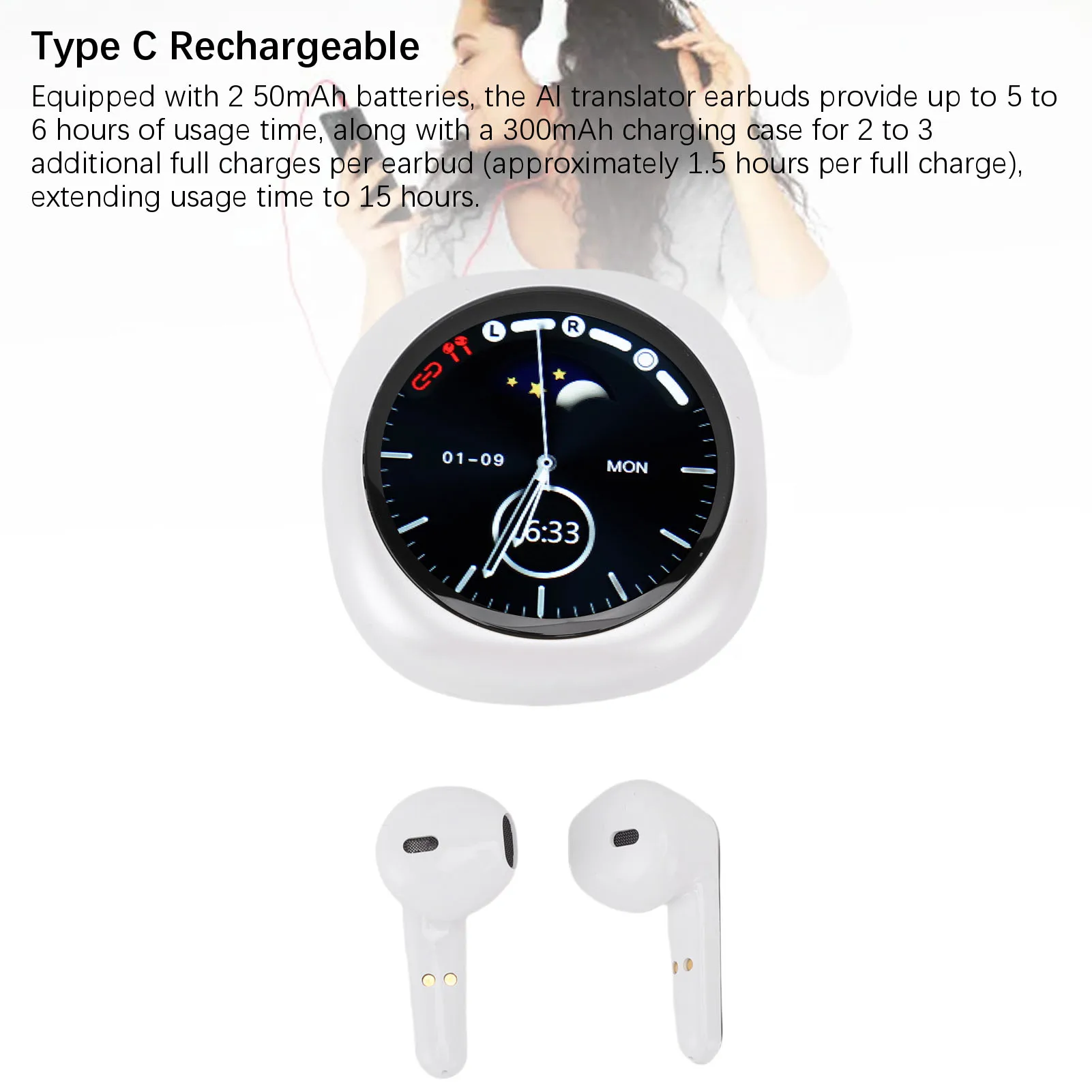 Auricolari per traduzione AI APP in tempo reale Batteria a lunga durata 133 lingue Auricolari per traduzione Wireless Bluetooth 5.4 per le aziende