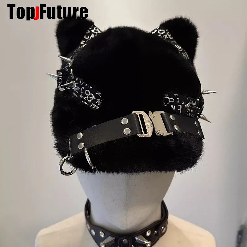 Rock Hip Pop Women Men Harajuku Gothic Lolita Spike hat Y2K Girl Steampunk Cap Punk Furry handmake couples lover Beanie Hat