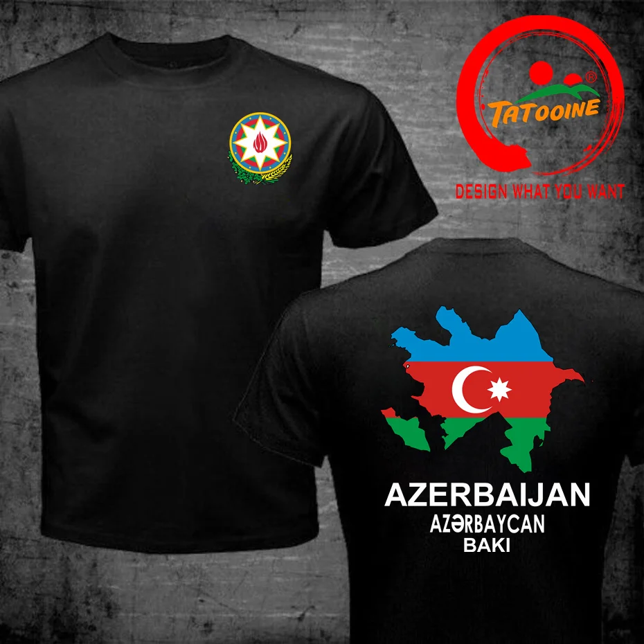 Azerbaijan Flag Map Double Printed T Shirt Men Women Summer Tshirt Casual Azerbaidzhan Coat Of Arms Harajuku Streetwear T-shirt