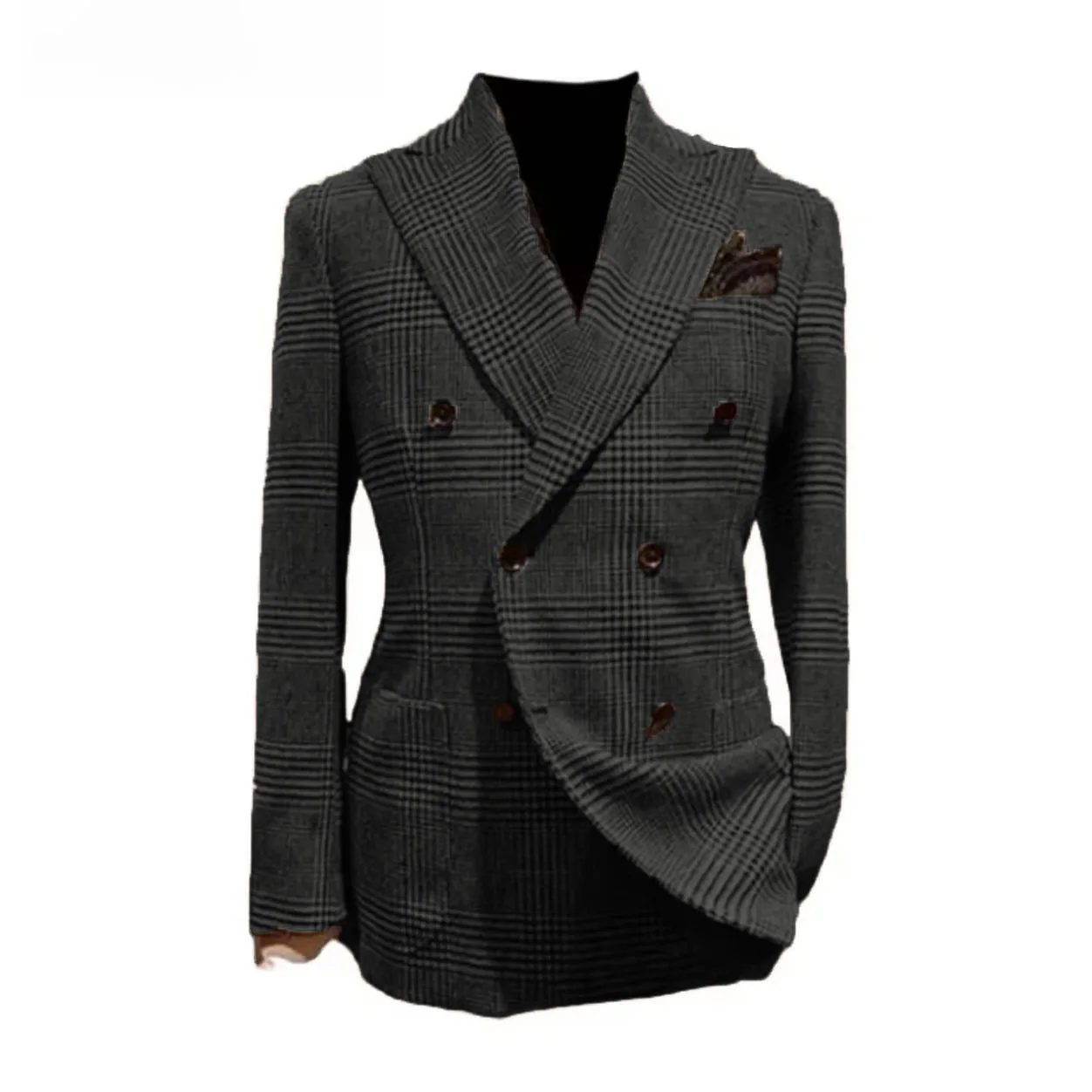 남성용 브라운 하운드투스 울 블레이저 수트 재킷, 피크 라펠 캐주얼 웨딩 비즈니스 파티 코트 (가을/겨울)