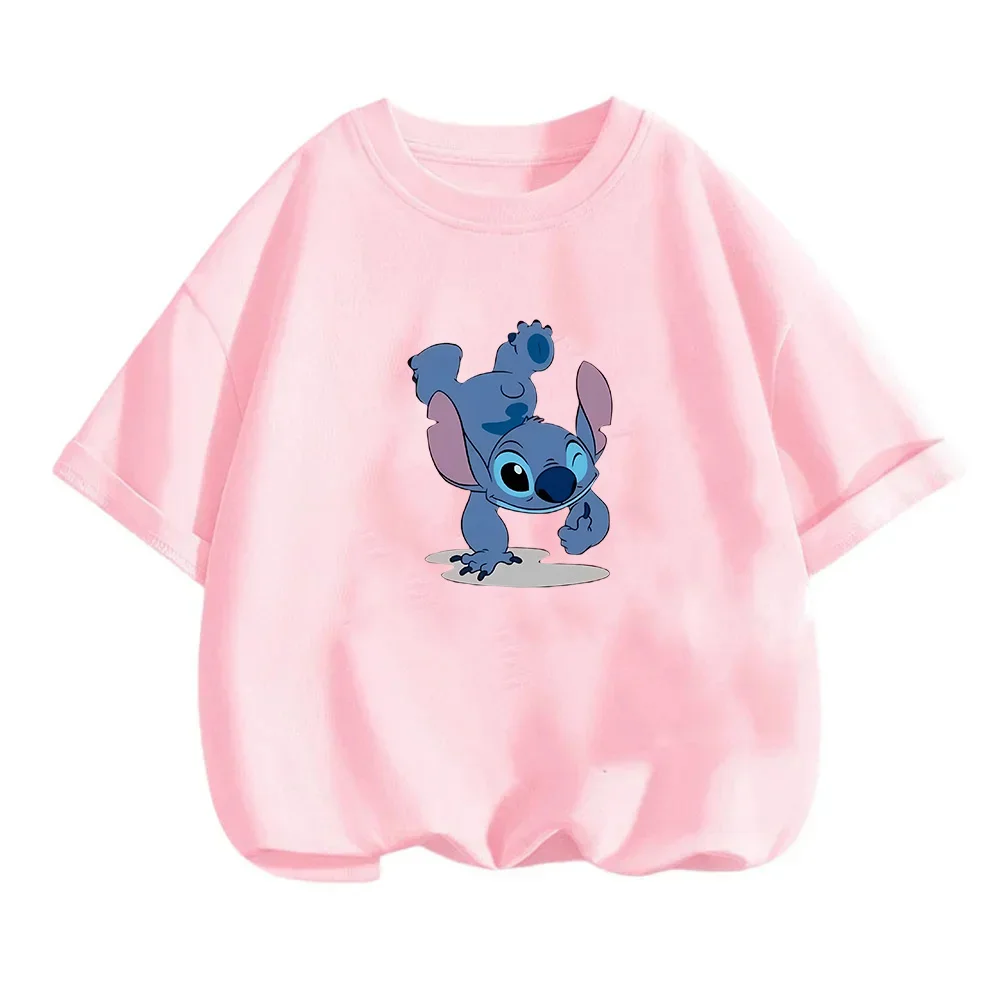 

Stitch Kids T-shirt Cartoon Pattern Print Cotton Soft Short-sleeved Trend Leisure T-shirt Summer Children Kawaii O-Neck New Tops