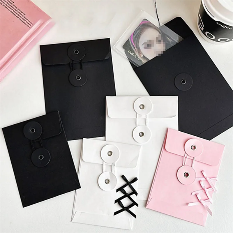 5Pcs Kraft Paper Envelope with Button String Tie Winding Ticket File Documents Bag Letter Photos Journal Storage Budget Envelope